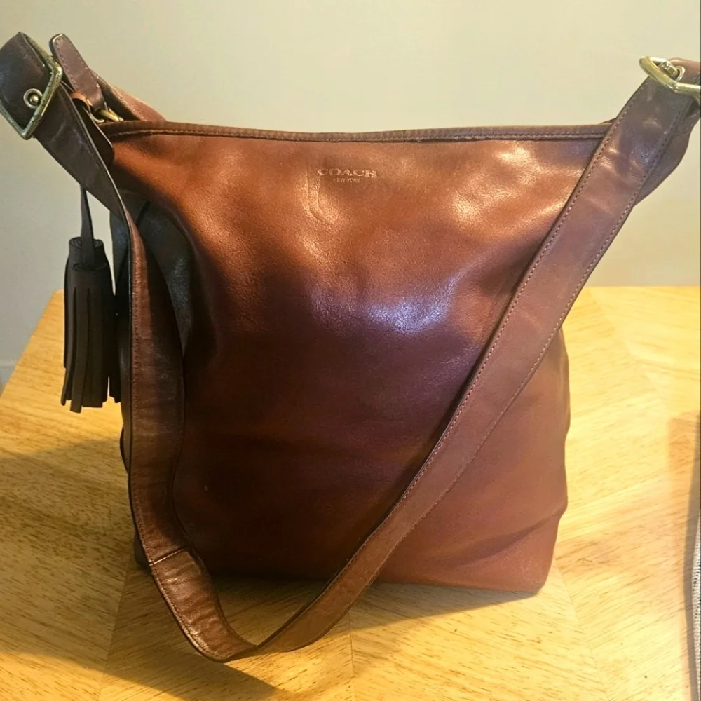 COACH Beautiful Legacy Shoulder Bag Hobo Rust/Brown Leather Tassel Adjustable